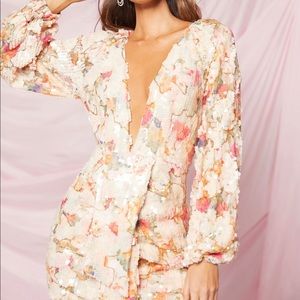 Sequin deep plunge midi dress